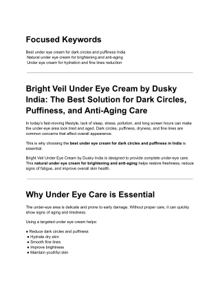 Bright Veil Under Eye Cream by Dusky India_ The Best Solution for Dark Circles, Puffiness, and Anti-Aging Care