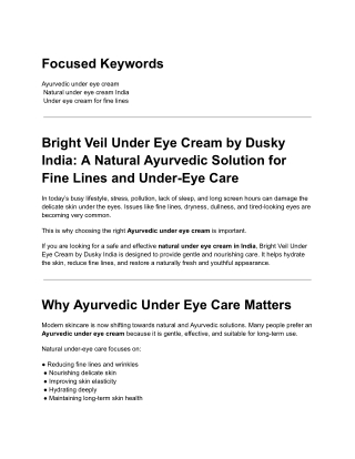 Bright Veil Under Eye Cream by Dusky India_ A Natural Ayurvedic Solution for Fine Lines and Under-Eye Care