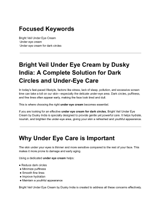Bright Veil Under Eye Cream by Dusky India_ A Complete Solution for Dark Circles and Under-Eye Care