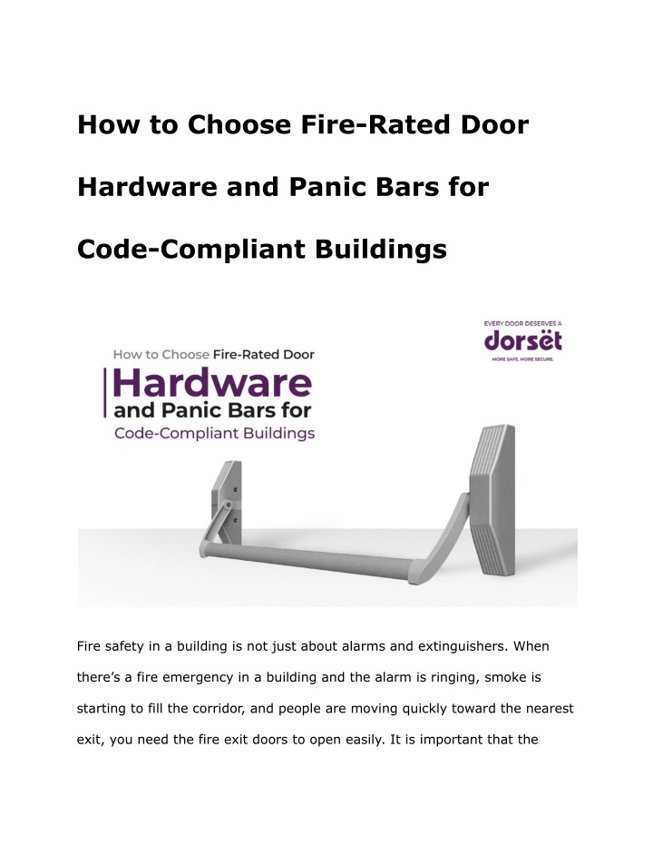PPT - How to Choose Fire-Rated Door Hardware and Panic Bars for Code ...