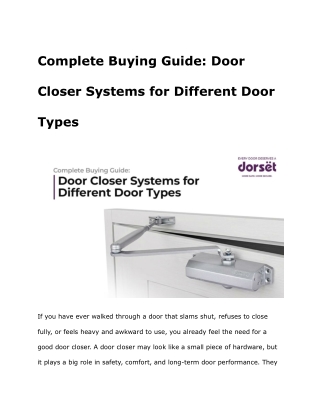 Complete Buying Guide Door Closer Systems for Different Door Types