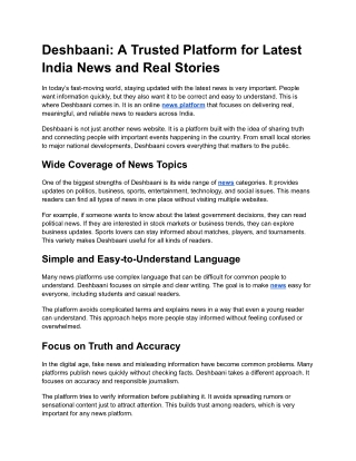 Deshbaani_ A Trusted Platform for Latest India News and Real Stories