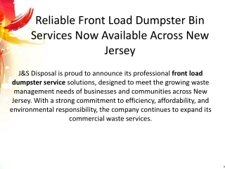 Reliable Front Load Dumpster Bin Services