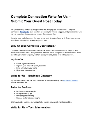 Complete Connection Write for Us – Submit Your Guest Post Today