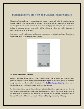 Building a More Efficient and Cleaner Indoor Climate