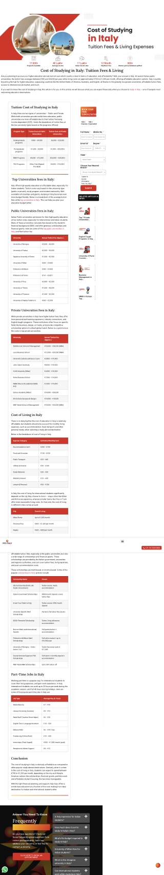 Cost of studying in Italy