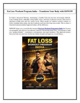 Fat Loss Workout Program India – Transform Your Body with IMWOW