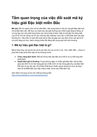 Tam quan trong cua viec doi soat ma ky hieu giai dac biet mien Bac
