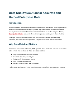 Data Quality Solution for Enterprise Data Matching