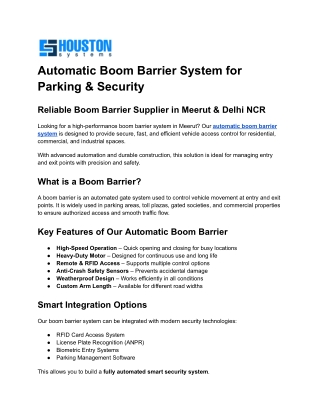 Automatic Boom Barrier System – Vehicle Access Control Solutions