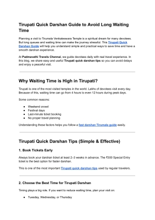 Tirupati Darshan Tips to Avoid Long Waiting Time – Complete Guide