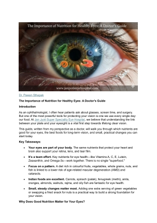 The Importance of Nutrition for Healthy Eyes: A Doctor's Guide