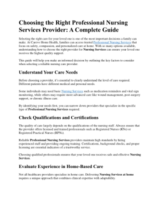 Choosing the Right Professional Nursing Services Provider