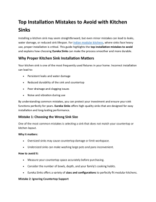 Top Installation Mistakes to Avoid with Kitchen Sinks