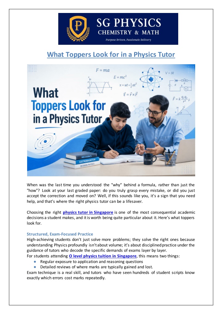 PPT - What Toppers Look for in a Physics Tutor PowerPoint Presentation ...