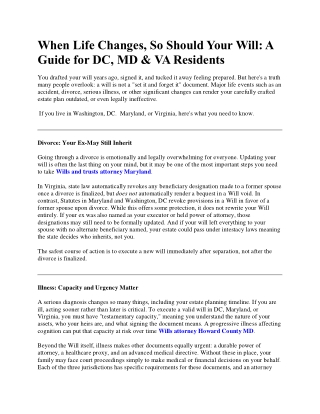 When Life Changes, So Should Your Will A Guide for DC, MD & VA Residents