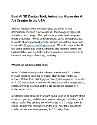 Best AI 3D Design Tool, Animation Generator & Art Creator in the USA