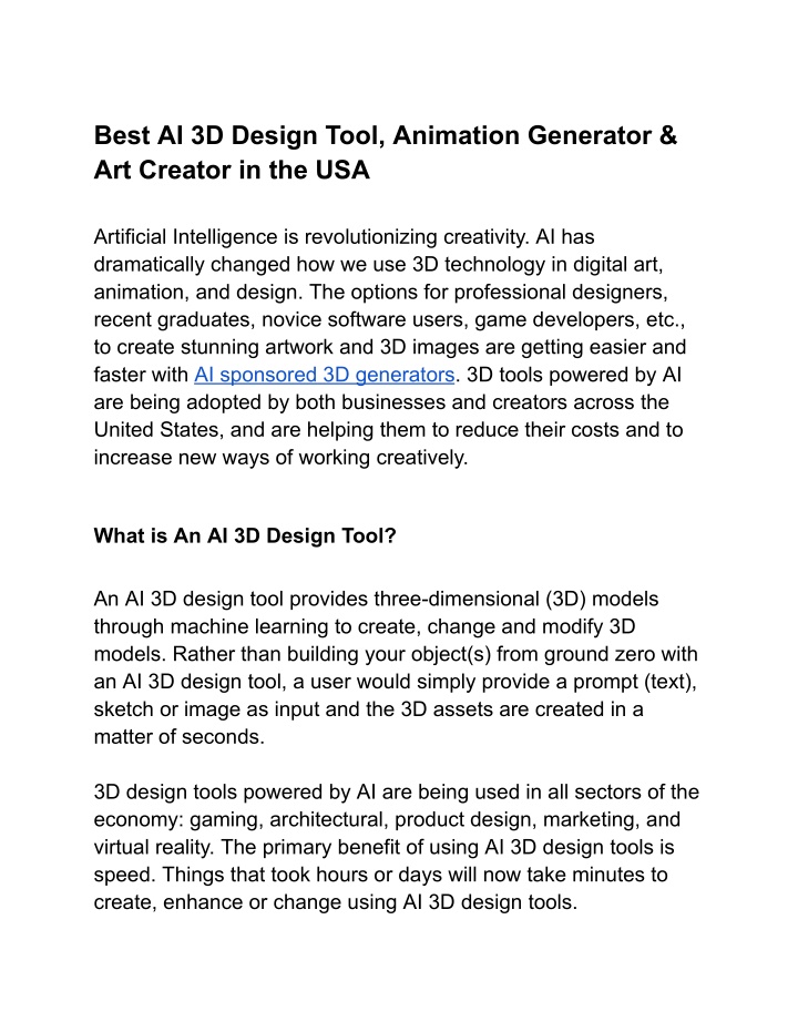 PPT - Best AI 3D Design Tool, Animation Generator & Art Creator in the ...
