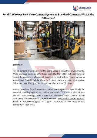 Forklift Wireless Fork View Camera System vs Standard Cameras: Key Differences
