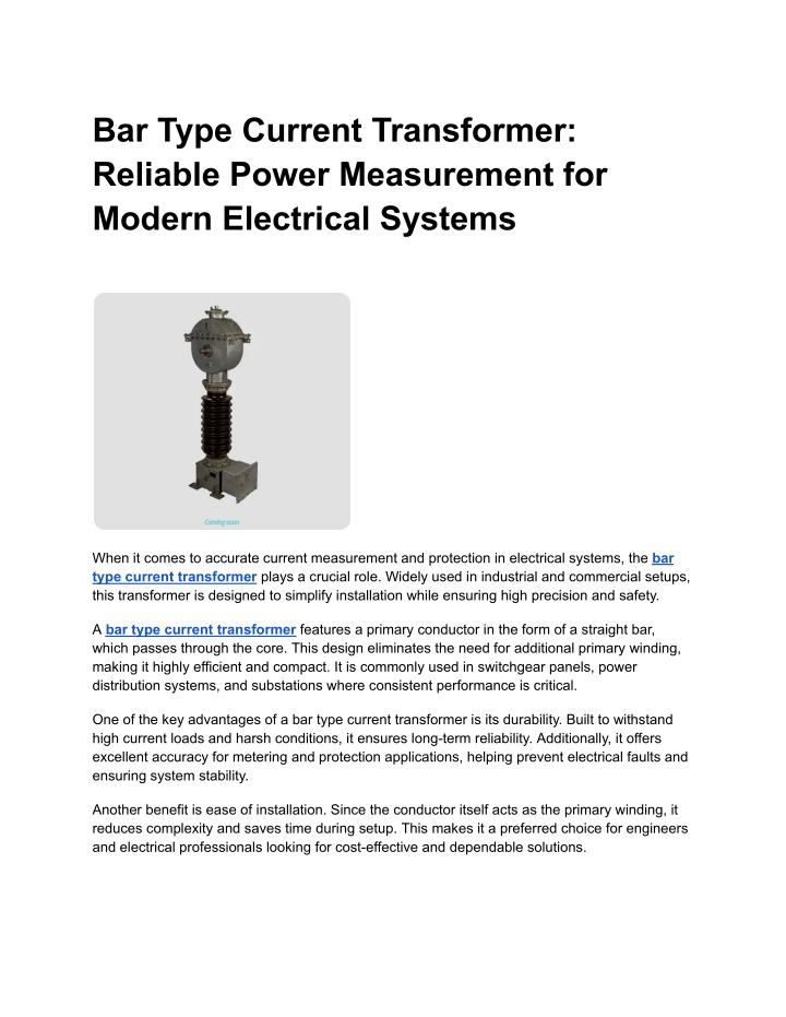 PPT - Bar Type Current Transformer_ Reliable Power Measurement for ...