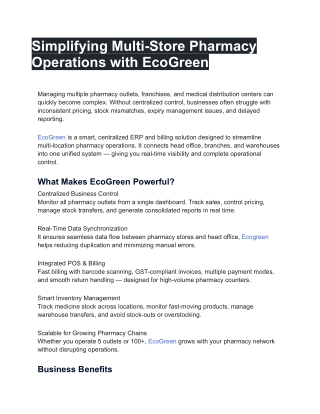 Simplifying Multi-Store Pharmacy Operations with EcoGreen