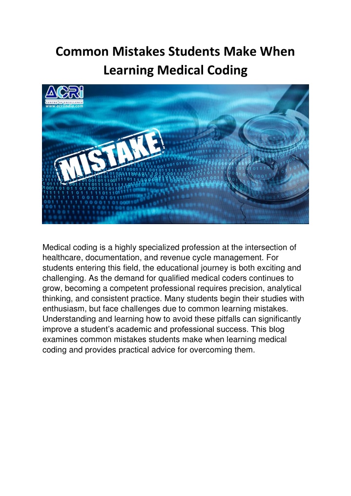 PPT - Common Mistakes Students Make When Learning Medical Coding ...