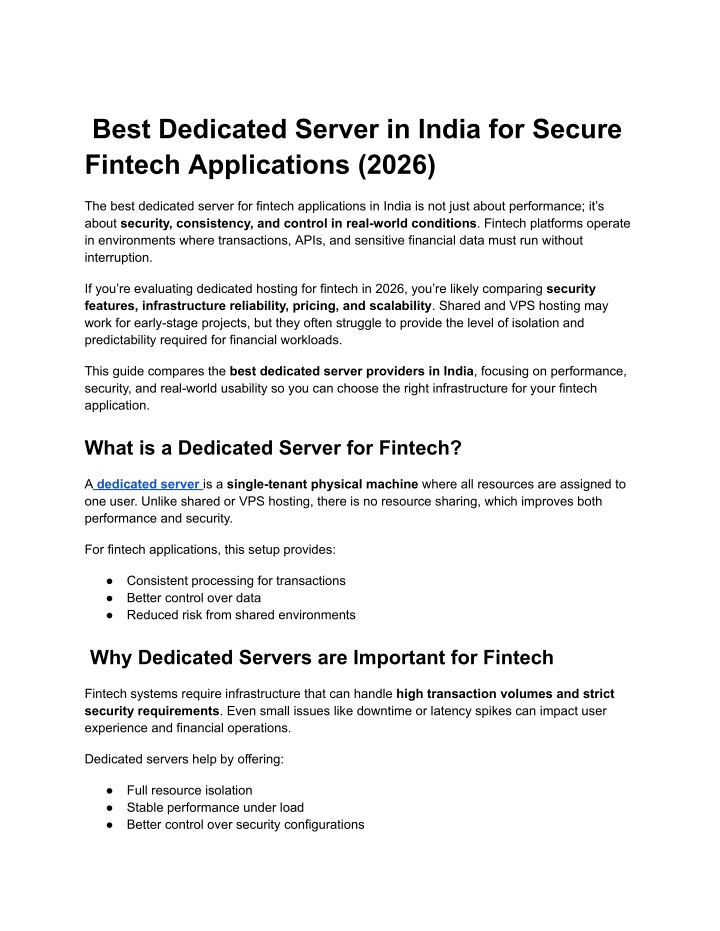 PPT - Best Dedicated Server in India for Secure Fintech Applications ...