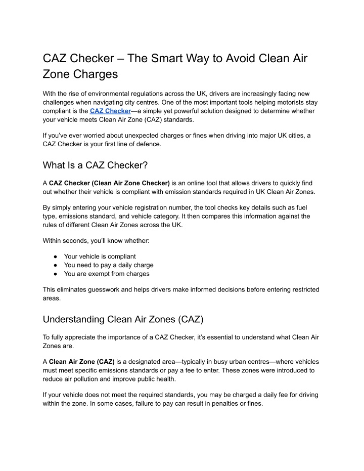 PPT - The Smart Way to Avoid Clean Air Zone Charges - CAZ Checker ...