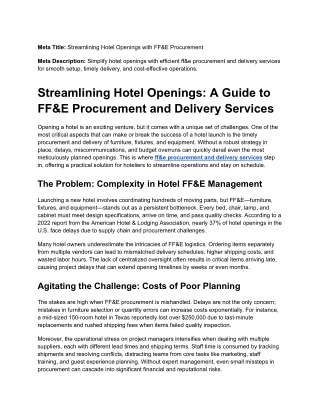 Streamlining Hotel Openings A Guide to FF&E Procurement and Delivery Services