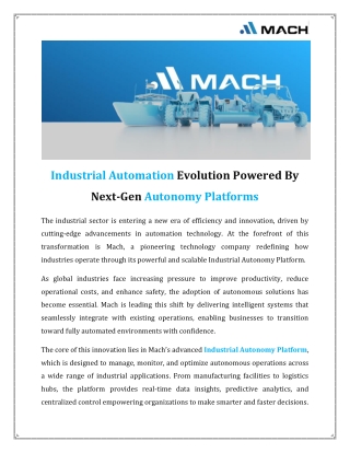 Industrial Automation Evolution Powered By Next-Gen Autonomy Platforms