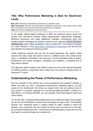 Why Performance Marketing is Best for Electrician Leads