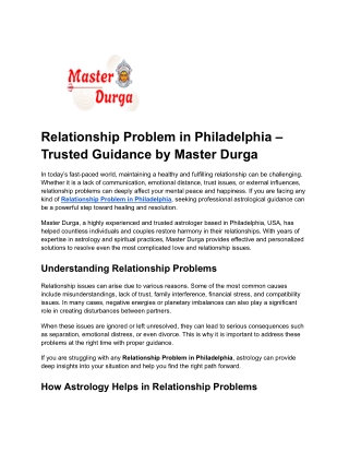 Relationship Problem in Philadelphia – Trusted Guidance by Master Durga
