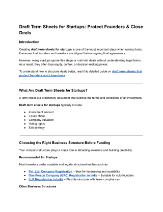 Draft Term Sheets for Startups Protect Founders & Close Deals