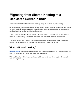 Migrating from Shared Hosting to a Dedicated Server in India