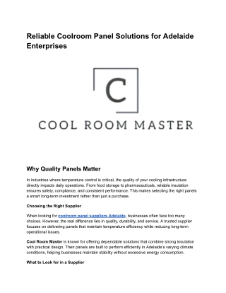 Reliable Coolroom Panel Solutions for Adelaide Enterprises