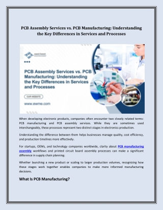 PCB Assembly Services vs PCB Manufacturing Understanding the Key Differences in Services and Processes