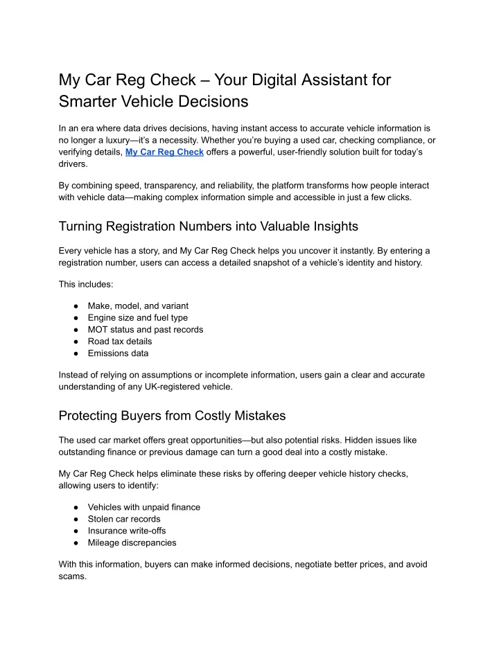 Car Rag Check PPT - My Car Reg Check – Your Digital Assistant for Smarter Vehicle ...