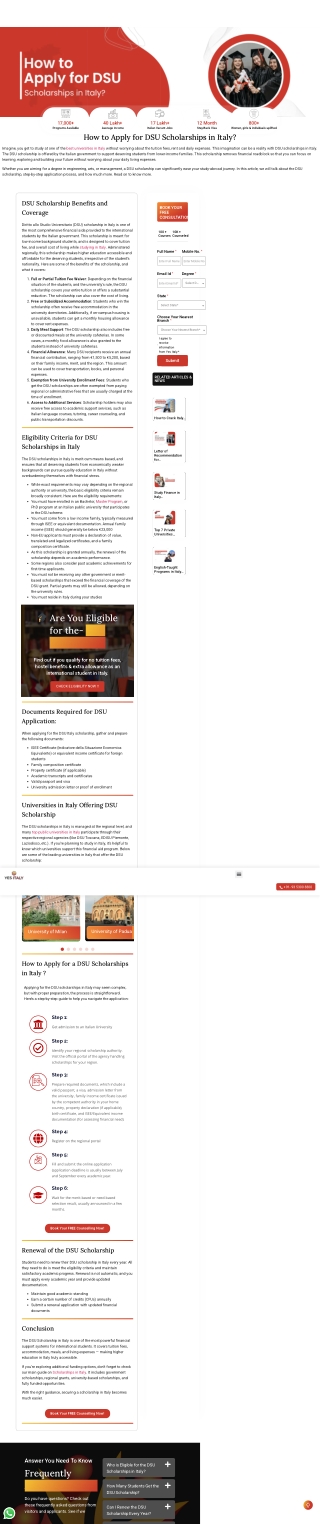 DSU Scholarship in Italy for Students
