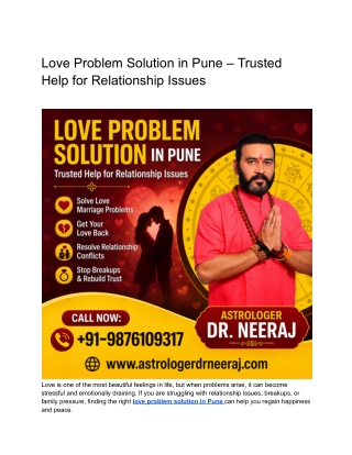 Expert Love Problem Solution in Pune – Astrologer Dr. Neeraj