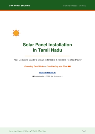 Power Your Future with Solar Installation in Tamil Nadu