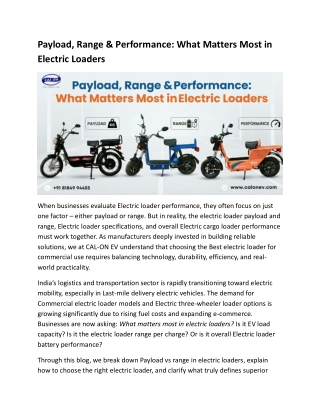 Payload, Range & Performance: What Matters Most in Electric Loaders