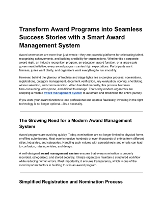 Transform Award Programs into Seamless Success Stories with a Smart Award Management System