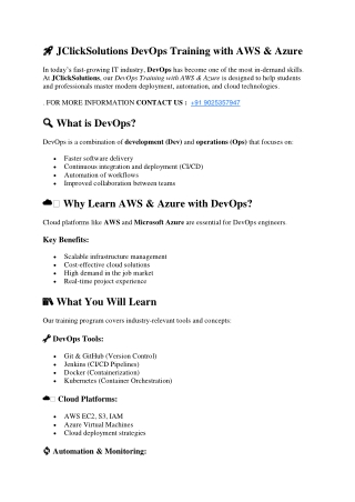 jclicksolutions devops training with aws azure