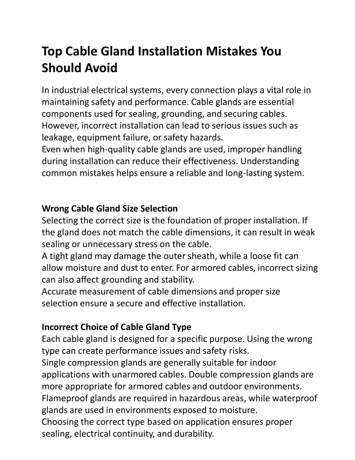 PPT - Top Cable Gland Installation Mistakes You Should Avoid PowerPoint ...