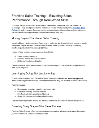 Frontline Sales Training – Elevating Sales Performance Through Real-World Skills