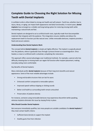 Complete Guide to Choosing the Right Solution for Missing Teeth with Dental Implants