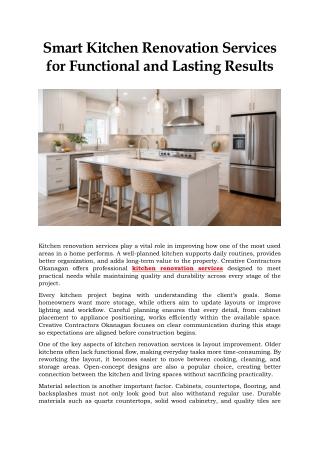 Smart Kitchen Renovation Services for Functional and Lasting Results