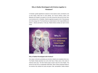 Why Is Radha Worshipped With Krishna Together In Hinduism