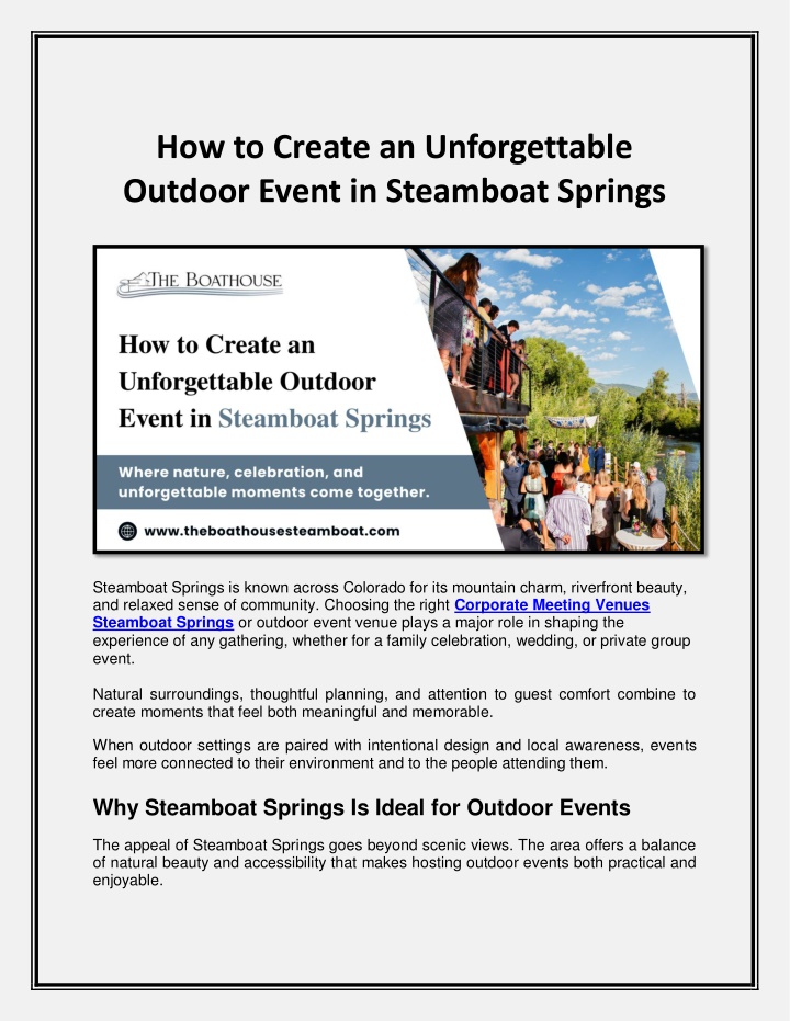 PPT - How to Create an Unforgettable Outdoor Event in Steamboat Springs ...
