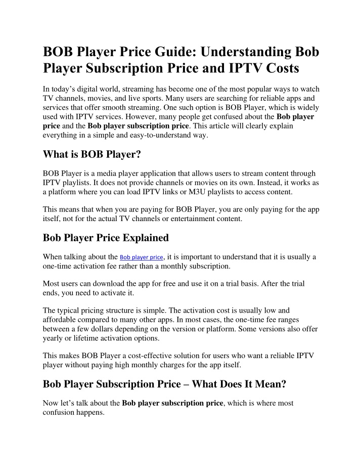 PPT - BOB Player Price Guide Understanding Bob Player Subscription ...